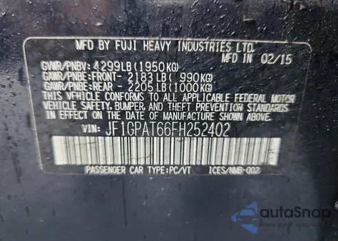 2015 Subaru Impreza Sport from USA, damaged, VIN JF1GPAT66FH252402